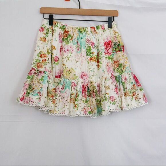 Lulus Gorgeous Aura White Floral Print Embroidered Ruffled Mini Skirt - Small - Picture 3 of 9